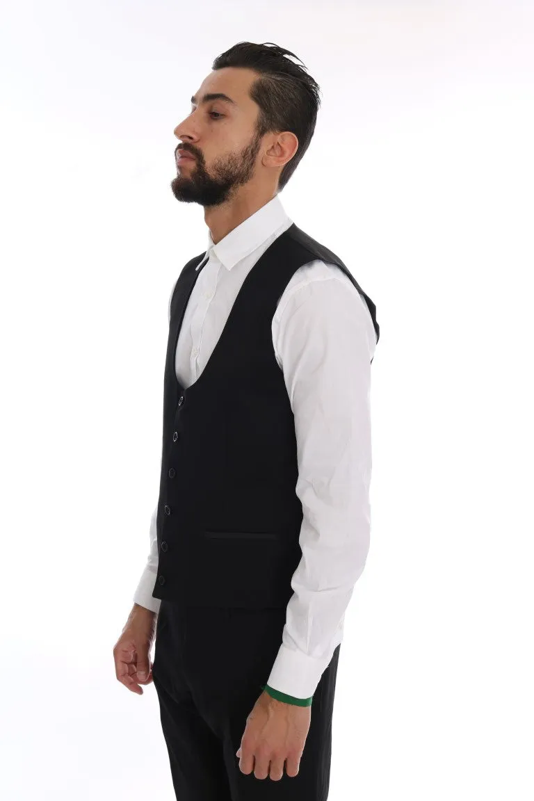 Black Wool Long 3 Piece Two Button Suit