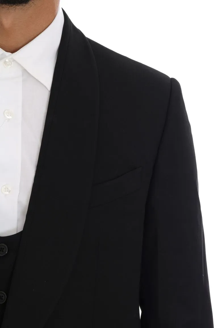 Black Wool Long 3 Piece Two Button Suit