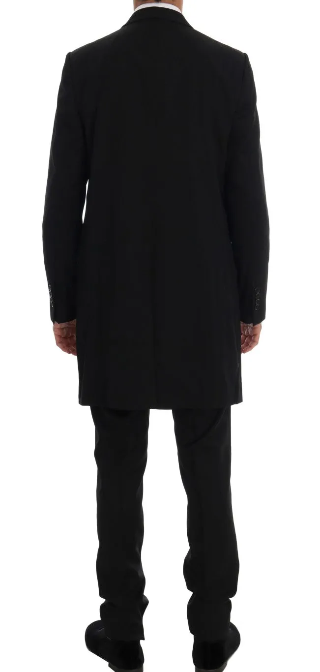 Black Wool Long 3 Piece Two Button Suit