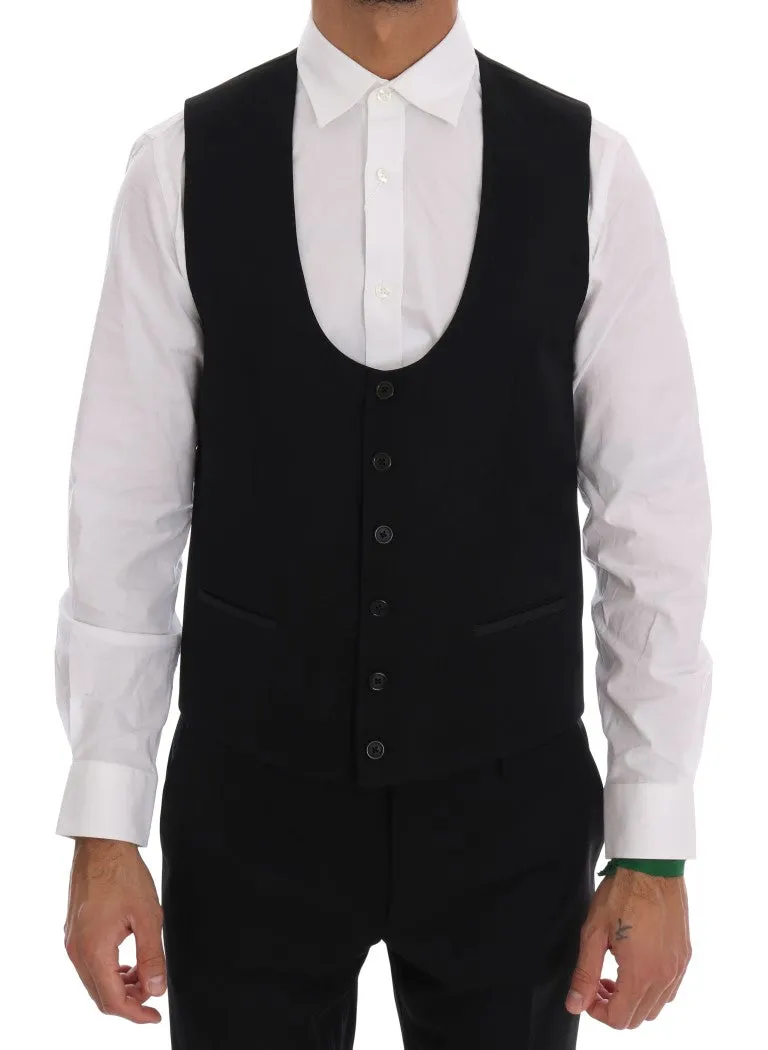 Black Wool Long 3 Piece Two Button Suit