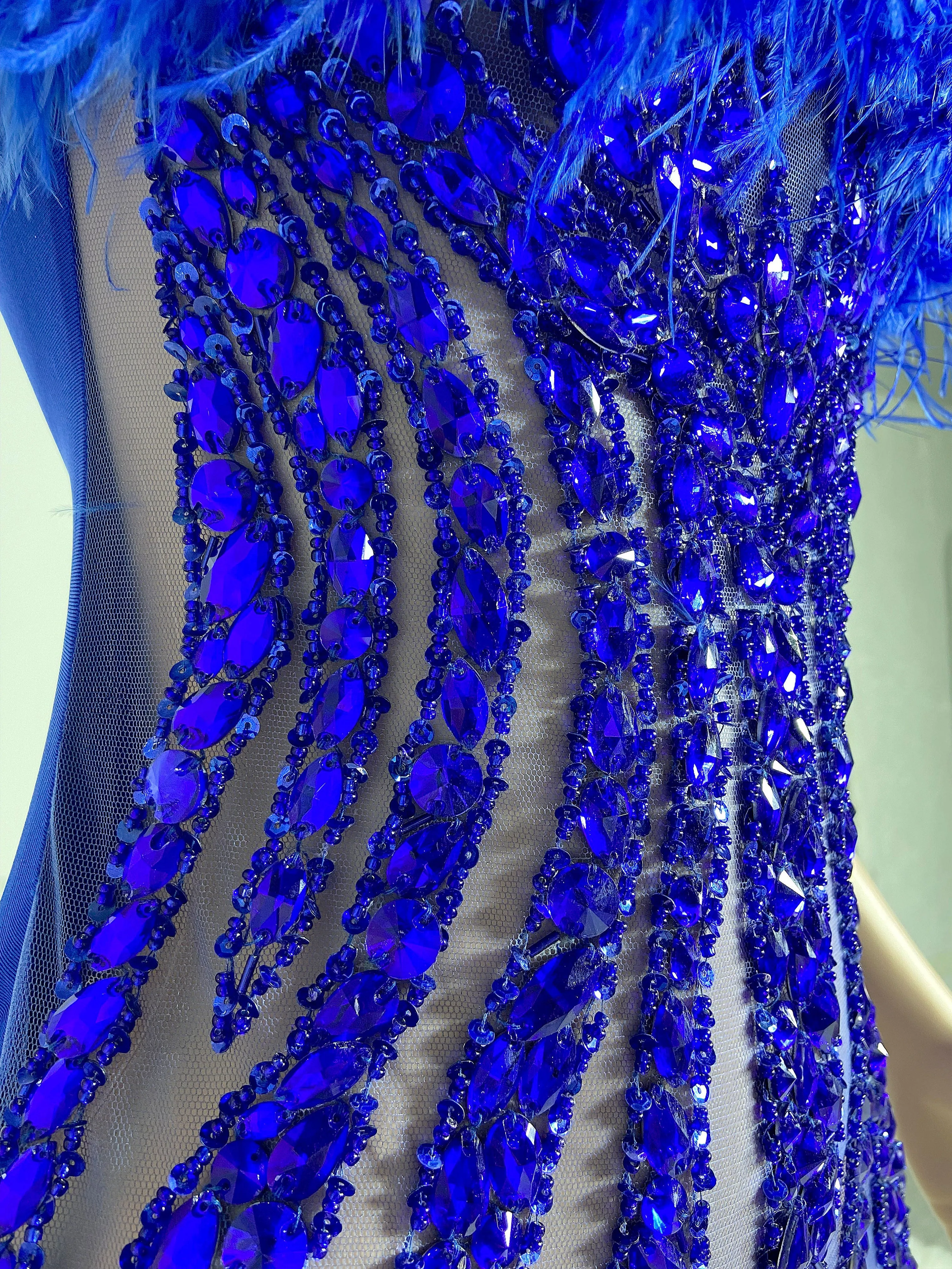 Blue Alluring Feather Mini Dress