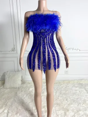 Blue Alluring Feather Mini Dress