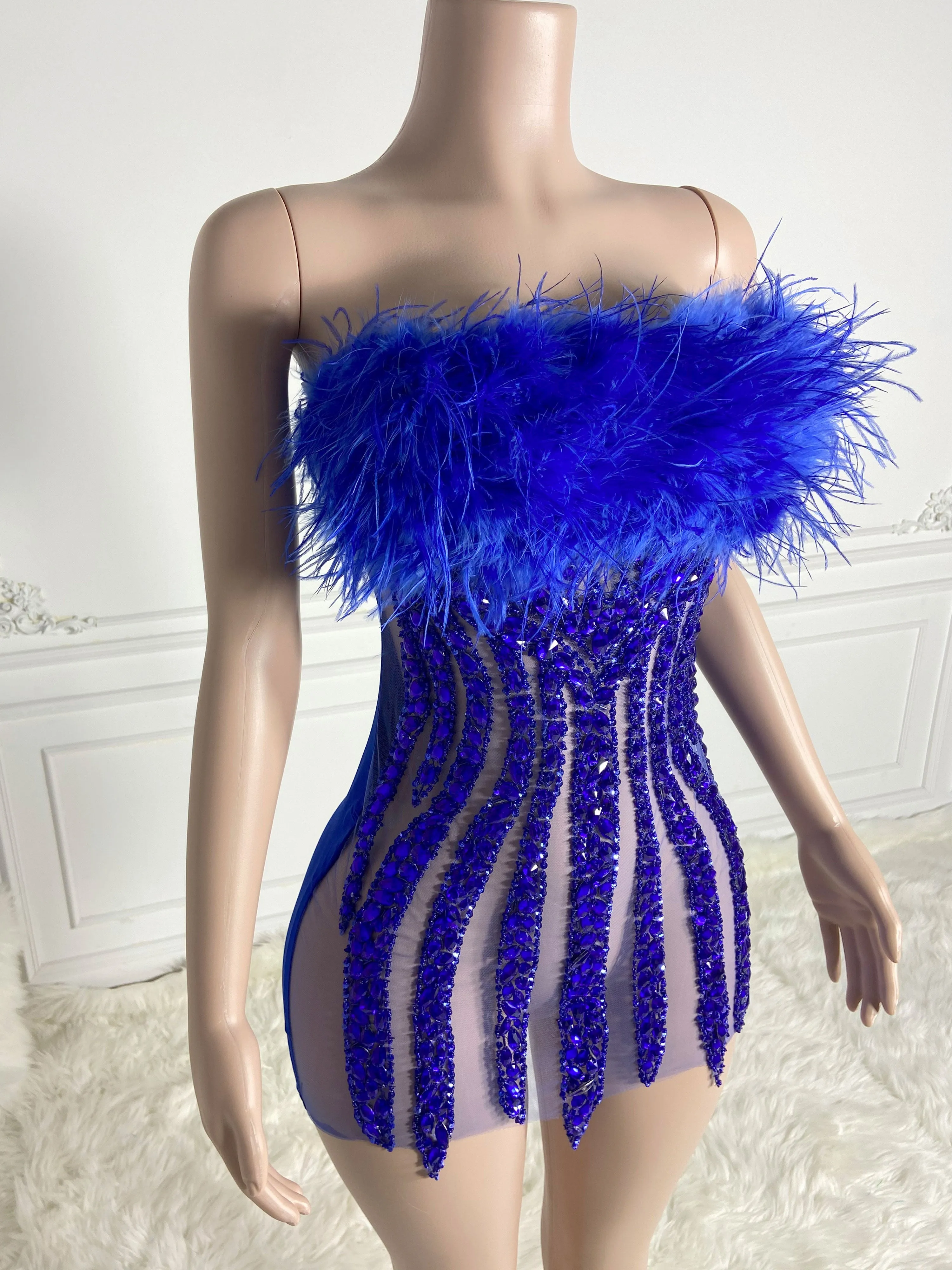 Blue Alluring Feather Mini Dress