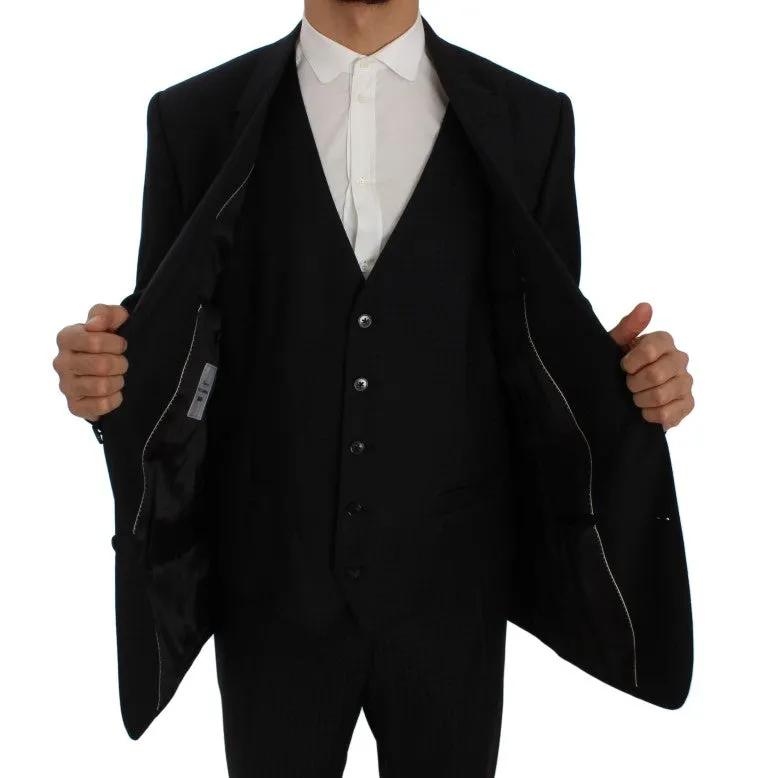 Blue Fantasy Wool Slim Fit 3 Piece Suit