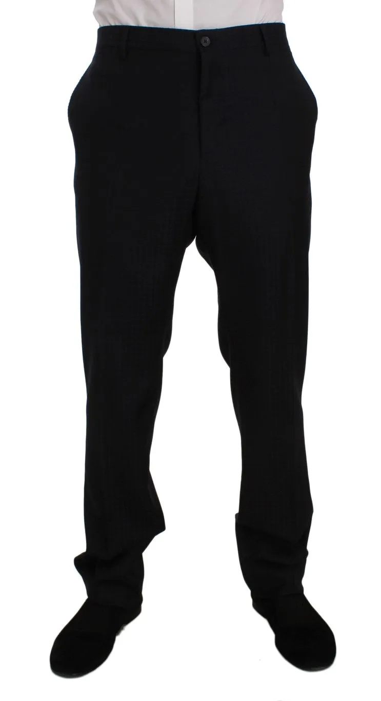 Blue Fantasy Wool Slim Fit 3 Piece Suit
