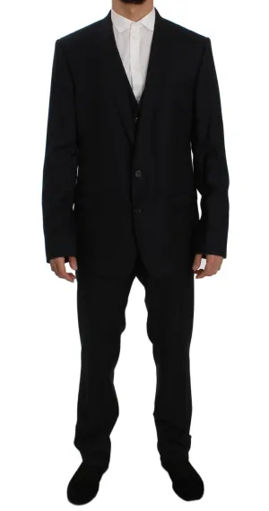 Blue Fantasy Wool Slim Fit 3 Piece Suit