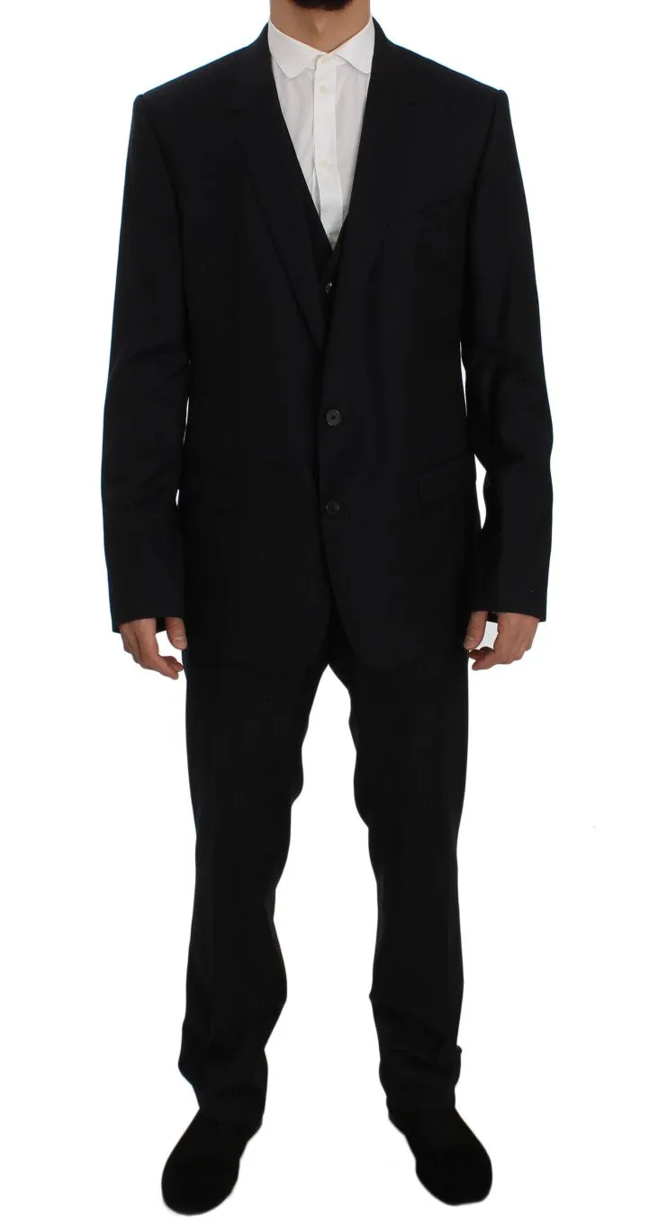 Blue Fantasy Wool Slim Fit 3 Piece Suit