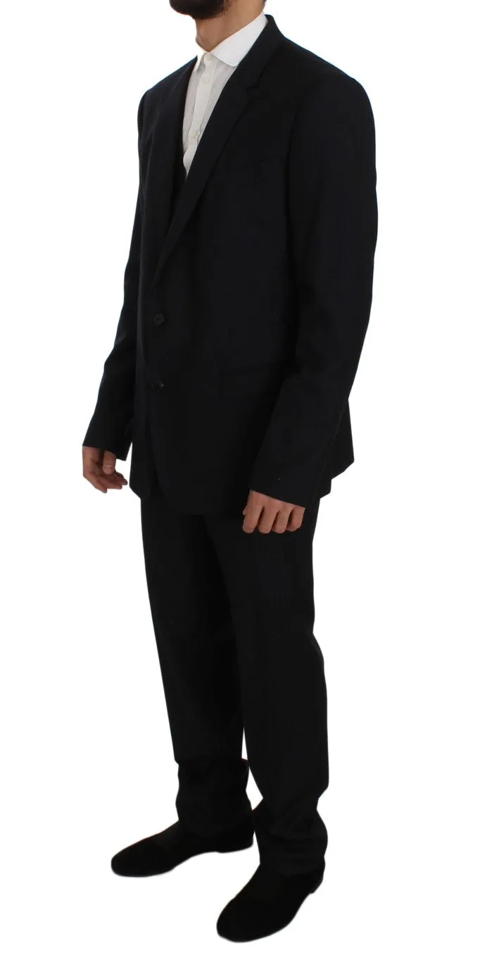 Blue Fantasy Wool Slim Fit 3 Piece Suit