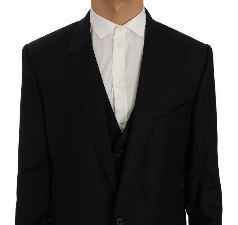 Blue Fantasy Wool Slim Fit 3 Piece Suit