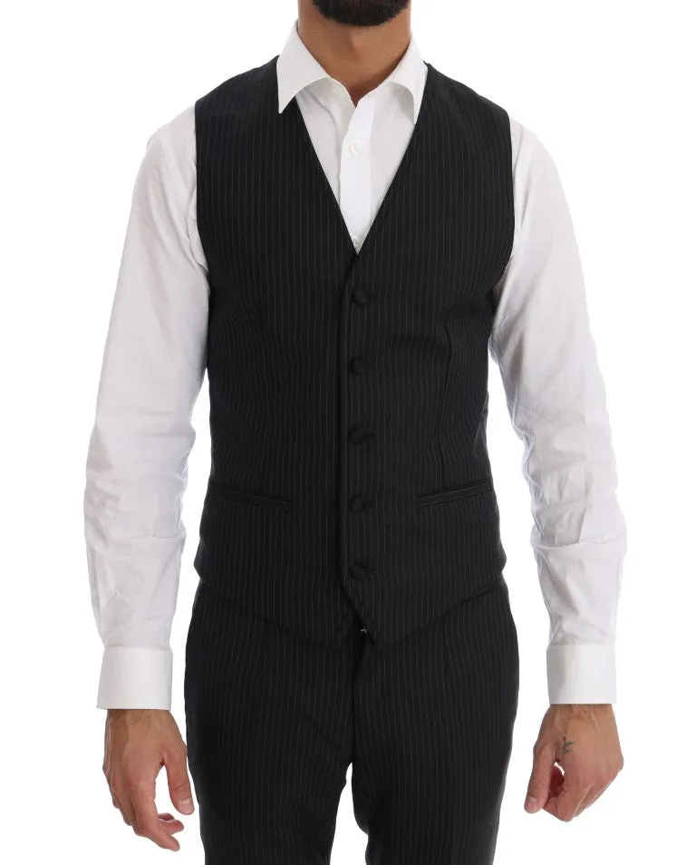Blue Striped Two Button 3 Piece Suit