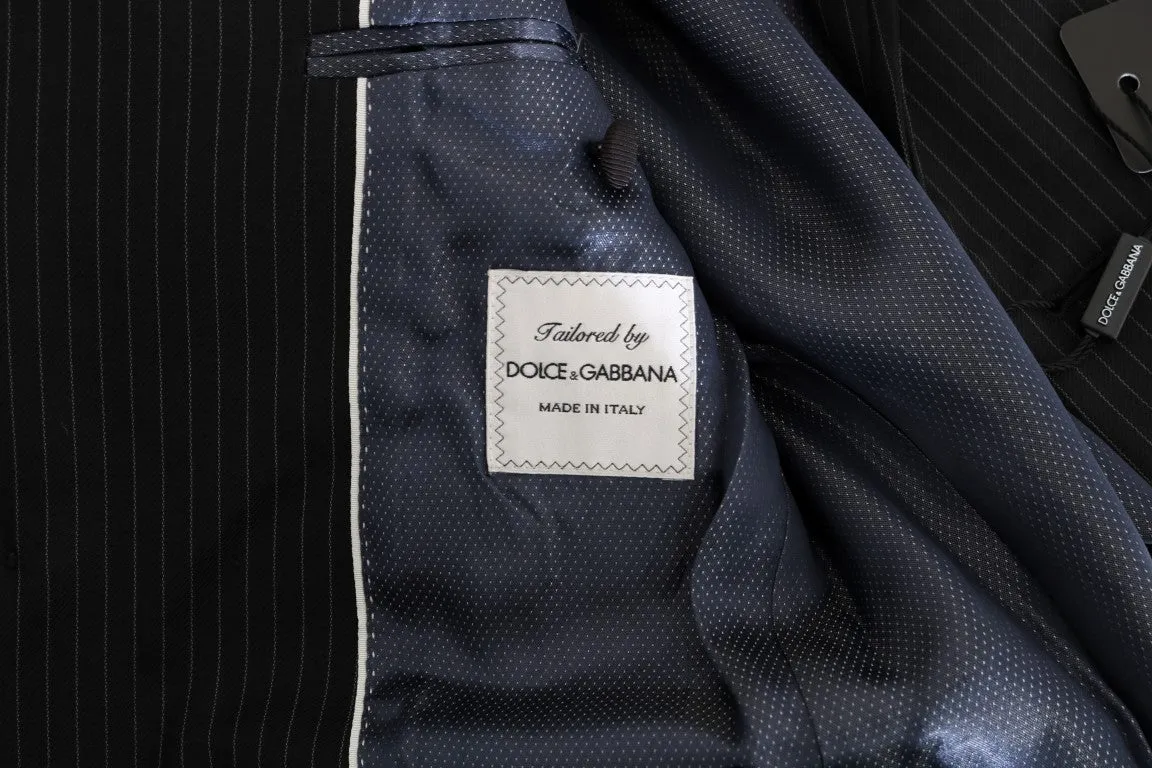 Blue Striped Two Button 3 Piece Suit