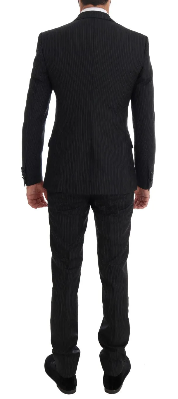 Blue Striped Two Button 3 Piece Suit