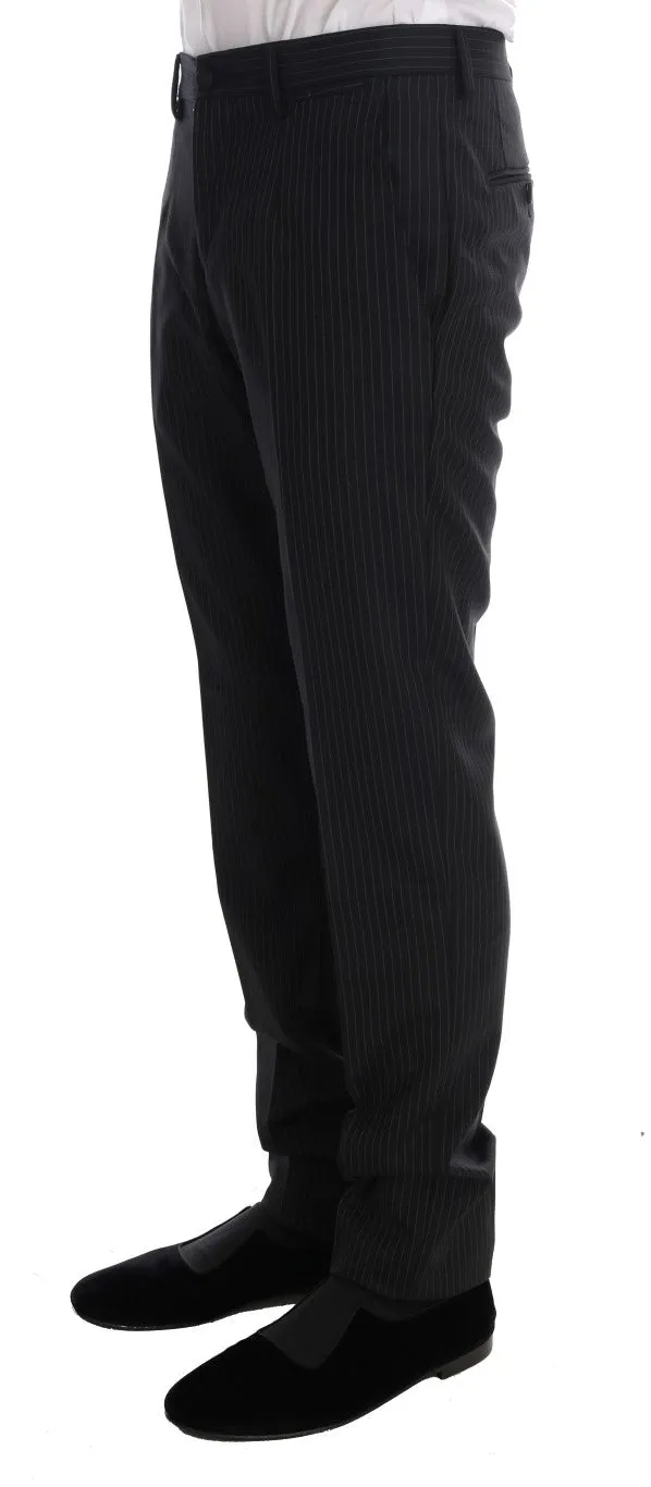 Blue Striped Two Button 3 Piece Suit