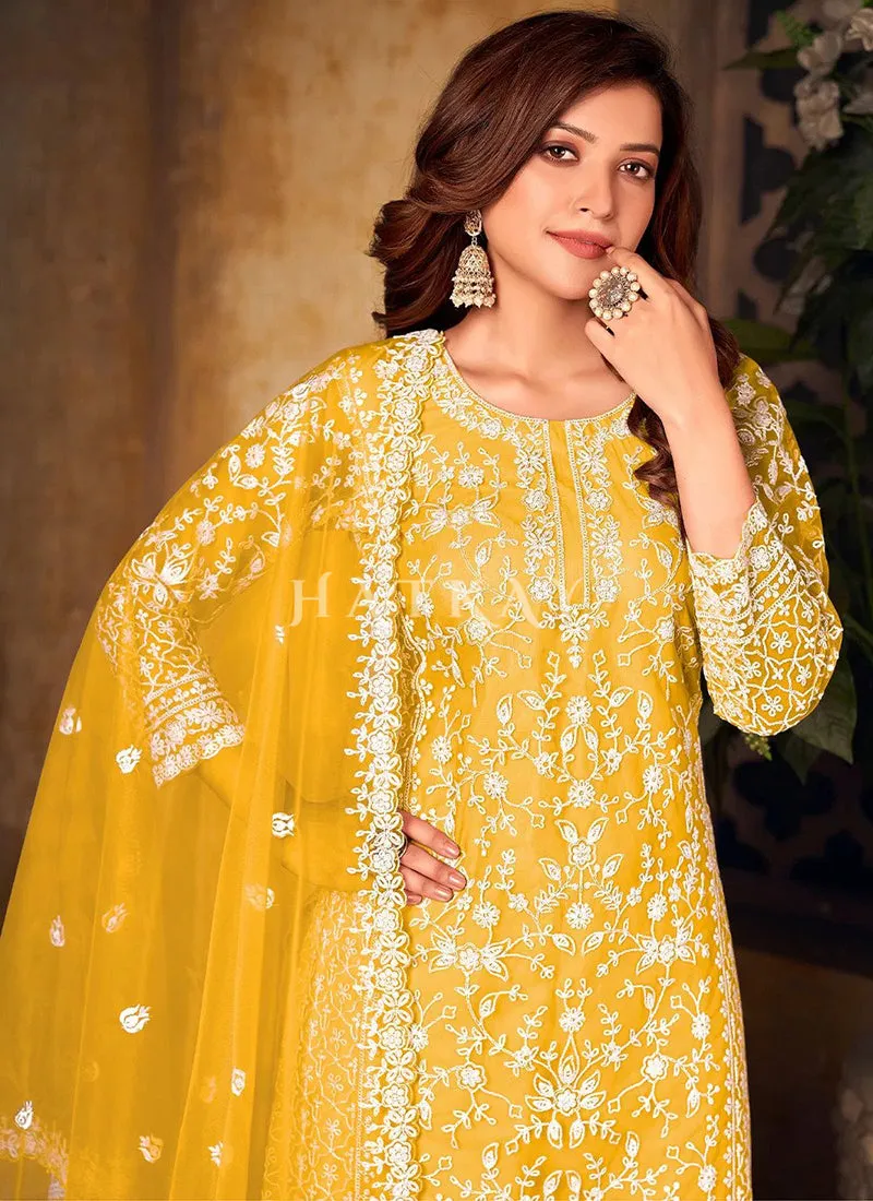 Bridal Yellow Embroidered Pakistani Palazzo Suit