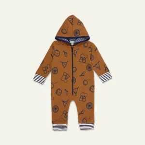 Brown Conversational Print Romper