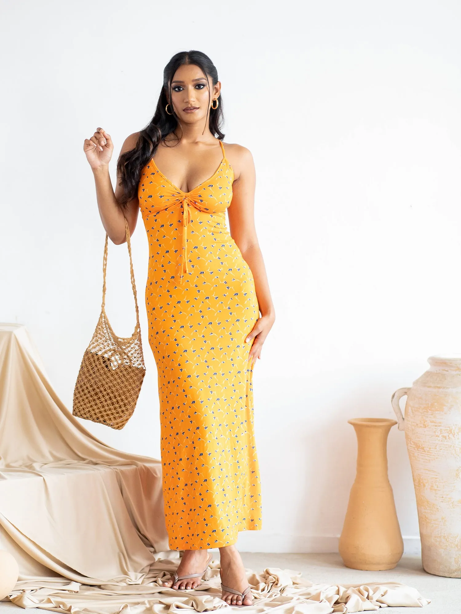 Bustier Detailed Back Tie-UP Maxi Dress