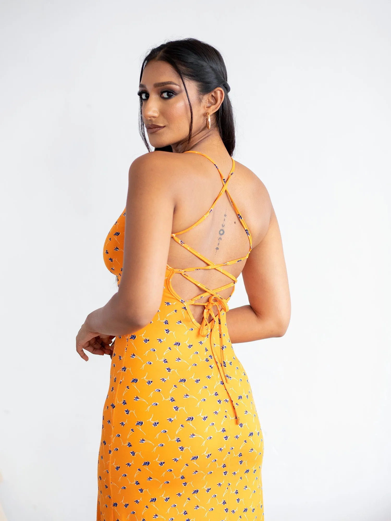 Bustier Detailed Back Tie-UP Maxi Dress