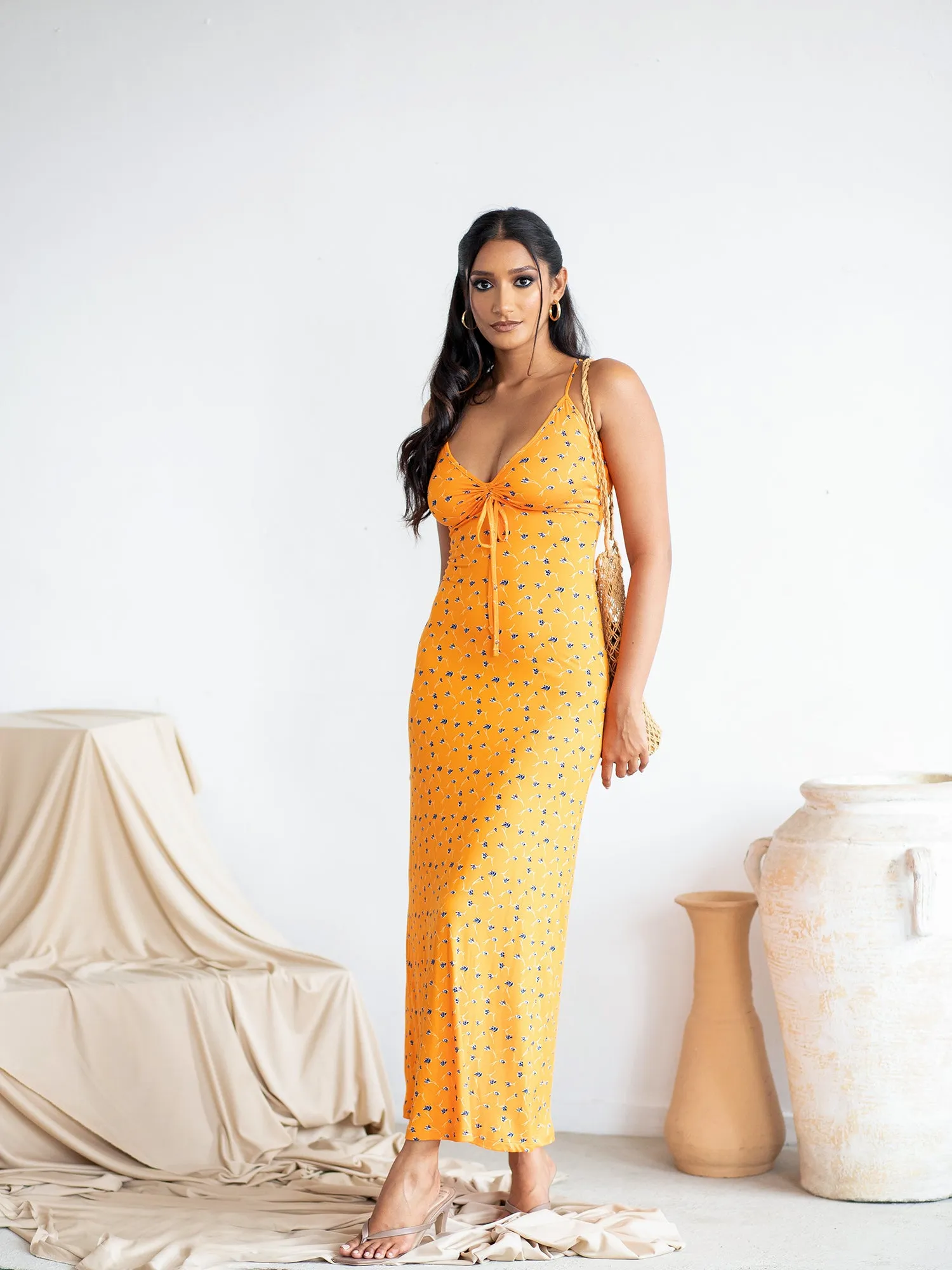 Bustier Detailed Back Tie-UP Maxi Dress