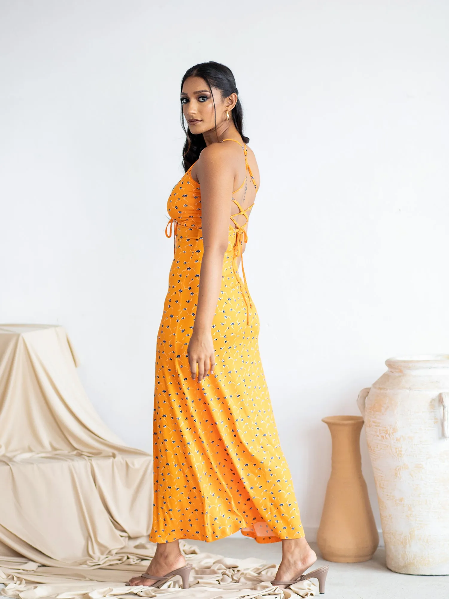 Bustier Detailed Back Tie-UP Maxi Dress
