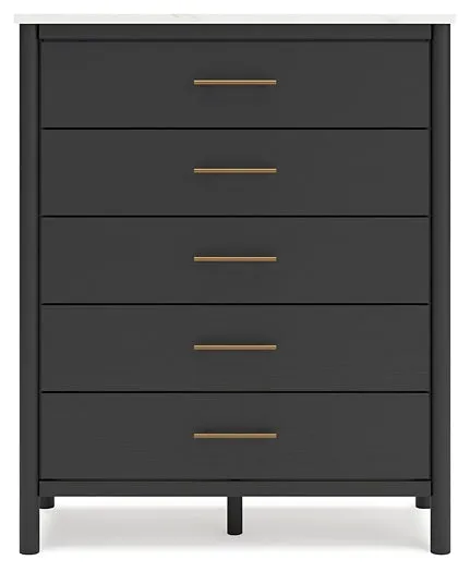 Cadmori Full Upholstered Panel Bed with Mirrored Dresser, Chest and Nightstand