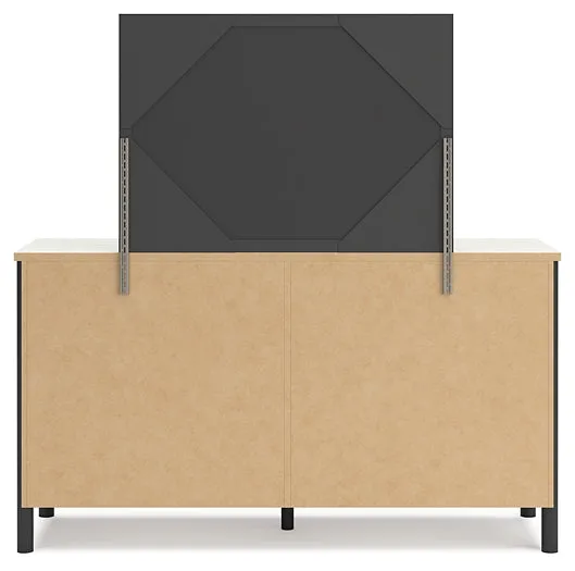 Cadmori King Upholstered Panel Bed with Mirrored Dresser and Nightstand