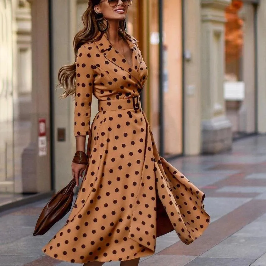 Casual Fashion Long Sleeves Dot Long Dresses
