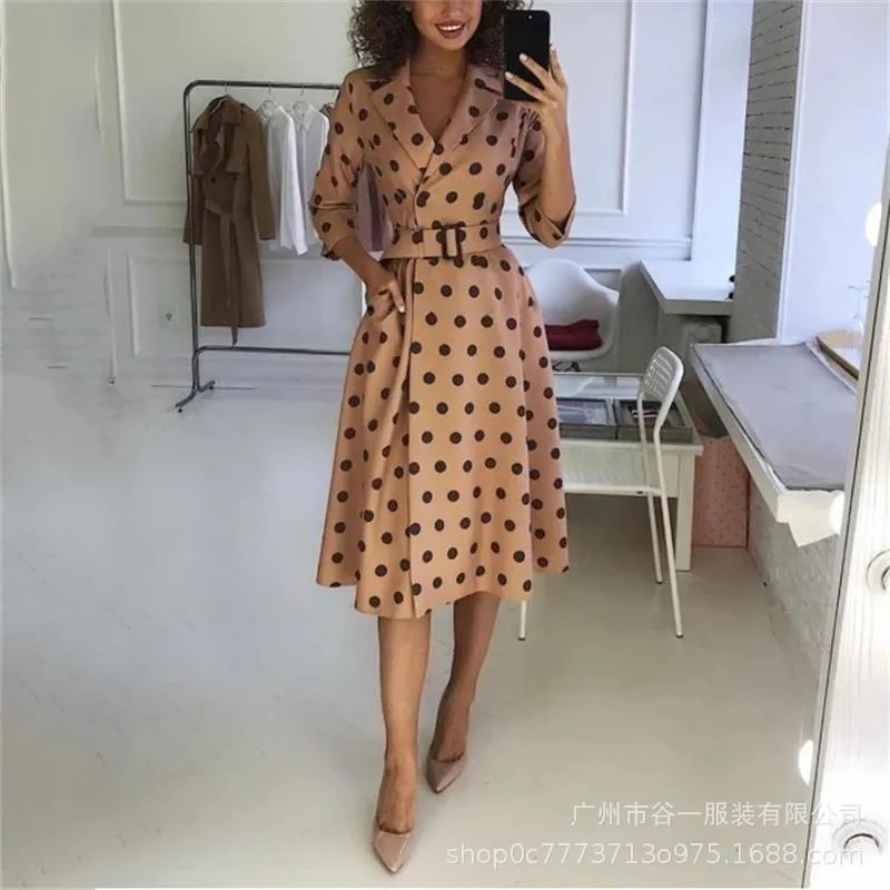 Casual Fashion Long Sleeves Dot Long Dresses