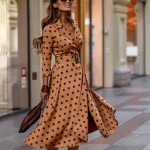Casual Fashion Long Sleeves Dot Long Dresses