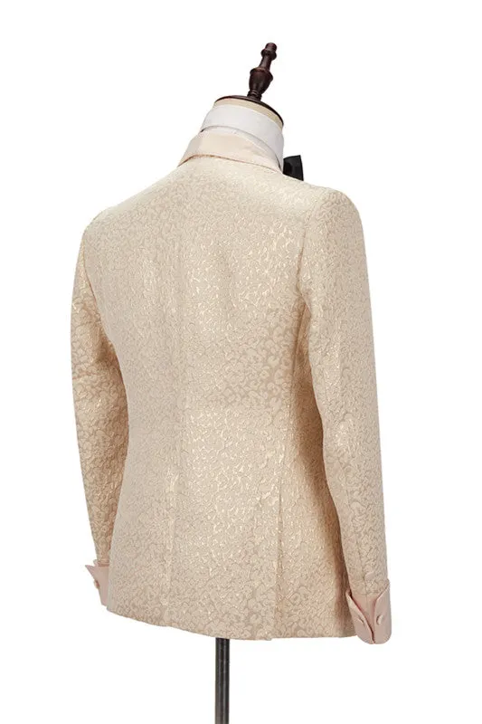 Champagne Shawl Lapel Slim Jacquard Wedding Men Suits