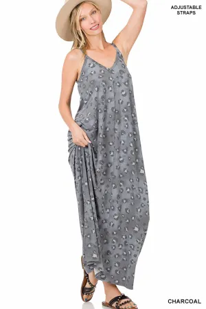 Charcoal Leopard V Neck Cami Zenana Maxi Dress 5/25/23 6311