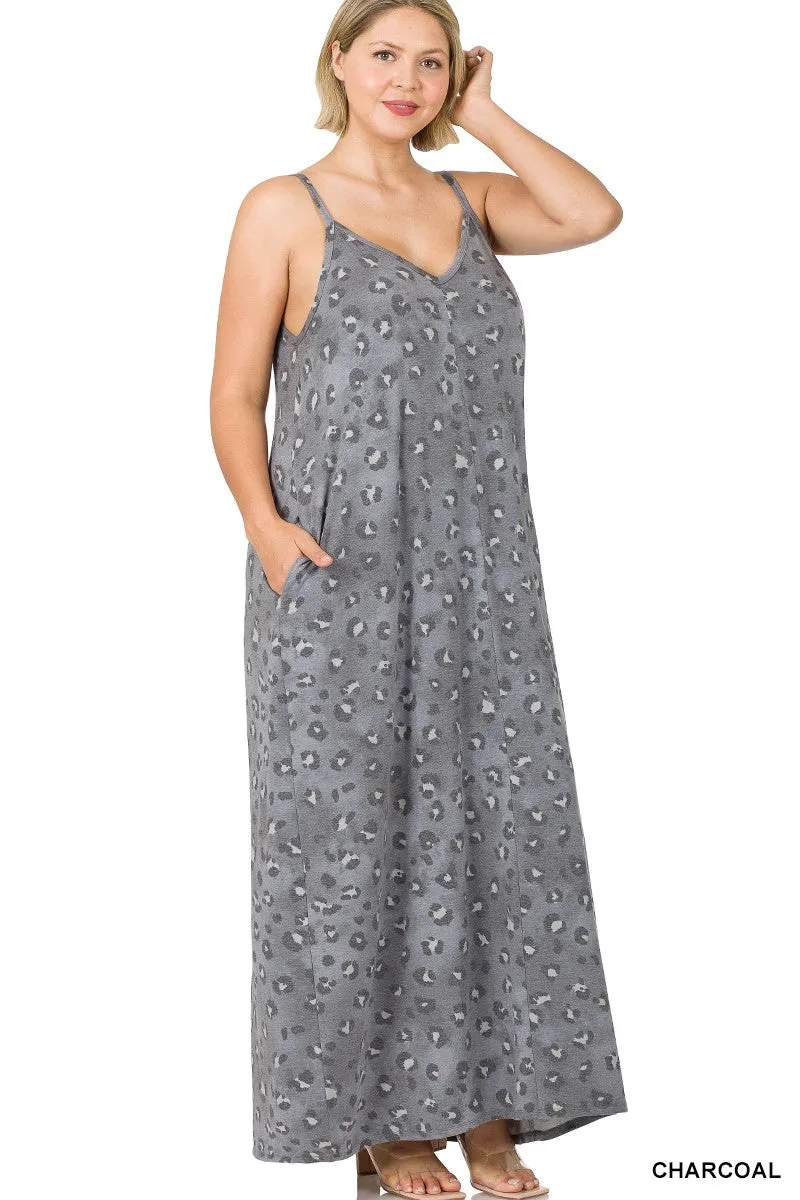 Charcoal Leopard V Neck Cami Zenana Maxi Dress 5/25/23 6311