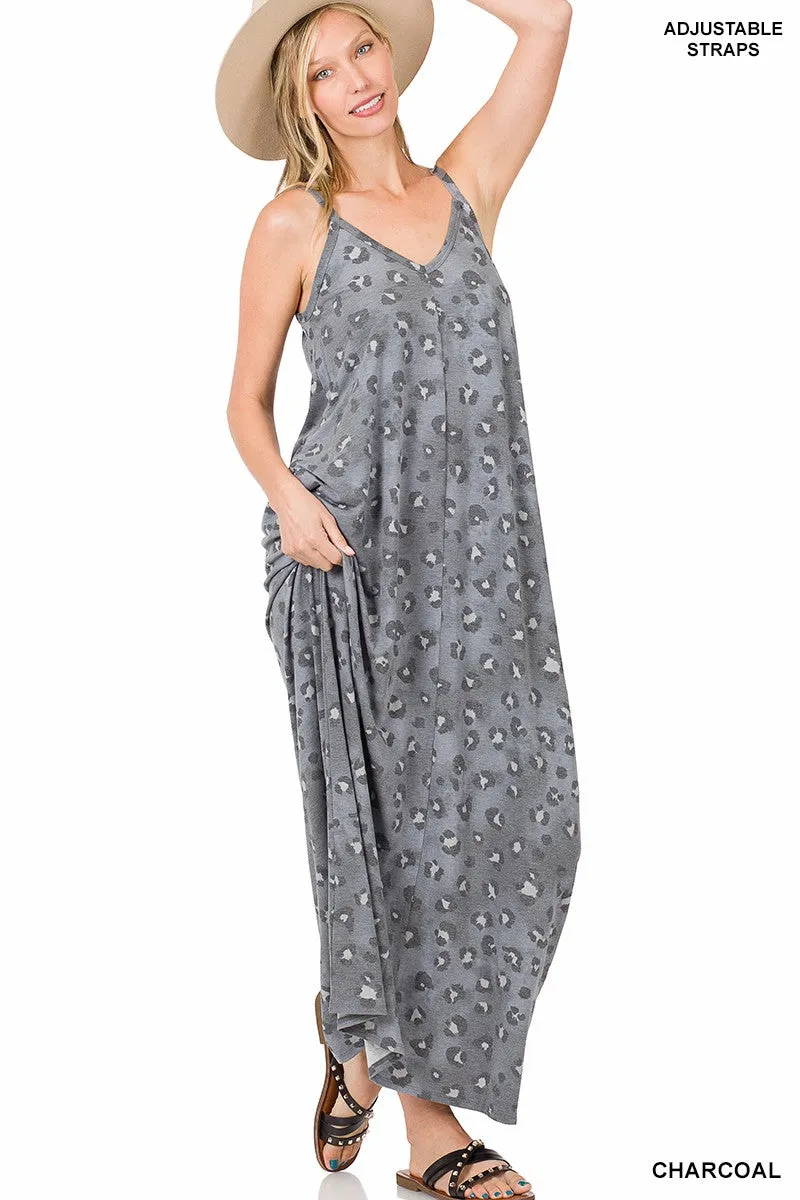 Charcoal Leopard V Neck Cami Zenana Maxi Dress 5/25/23 6311