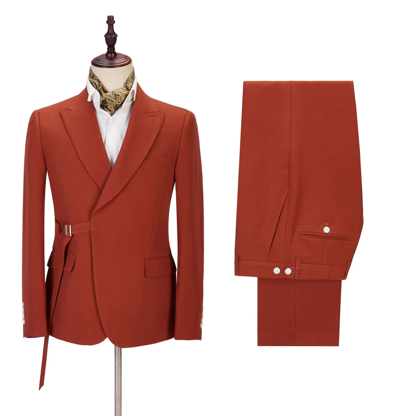 Classy Peaked Lapel Slim Fit Orange Men Suits for Casual