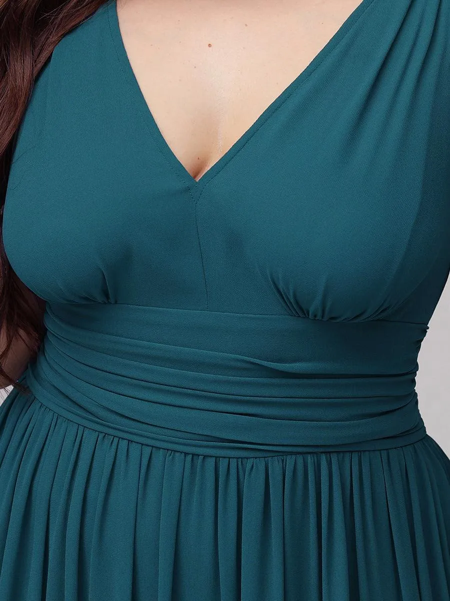 Col V sans manches plissé chiffon robe longue soirée