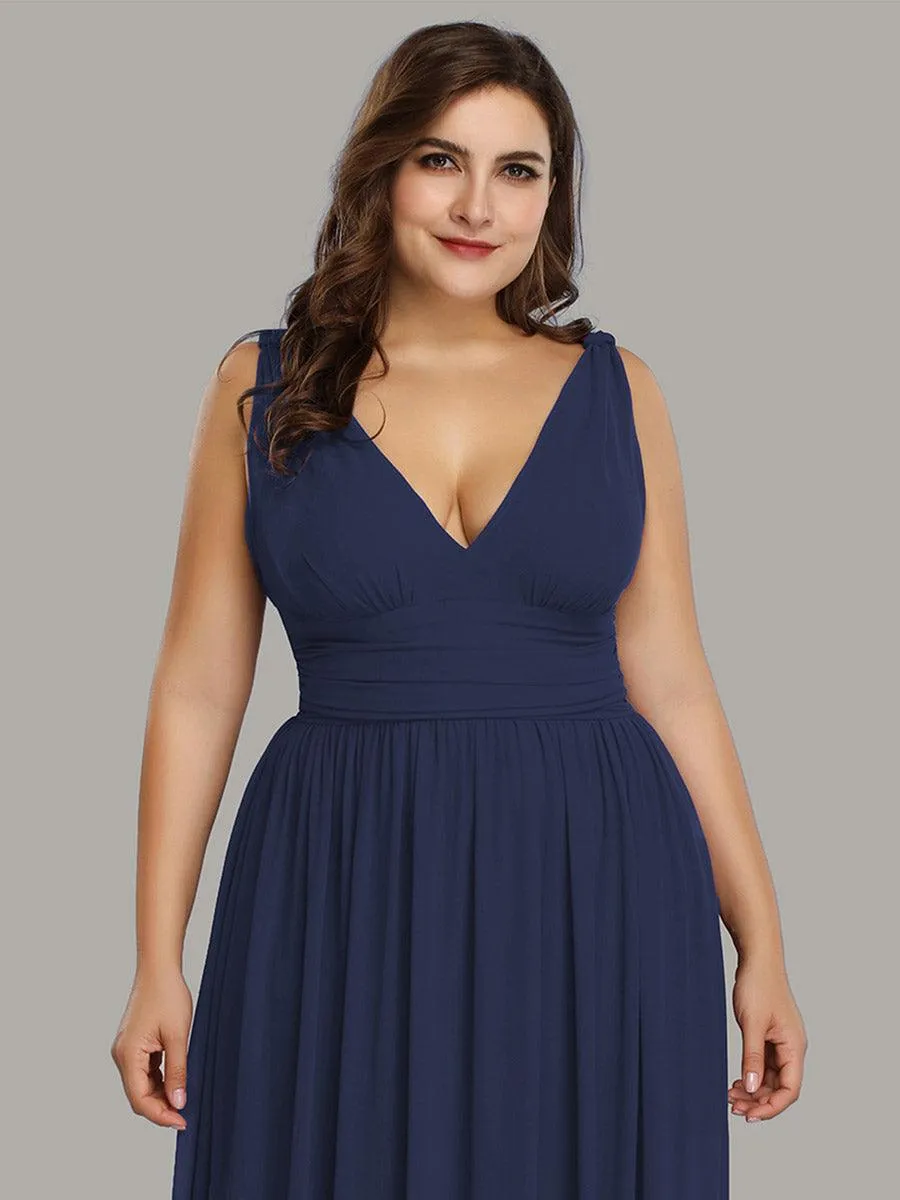 Col V sans manches plissé chiffon robe longue soirée