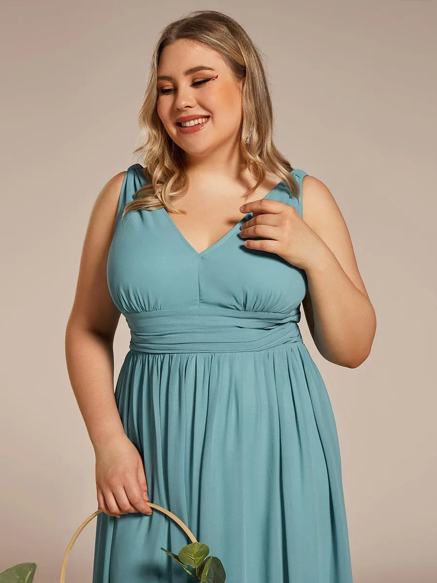 Col V sans manches plissé chiffon robe longue soirée