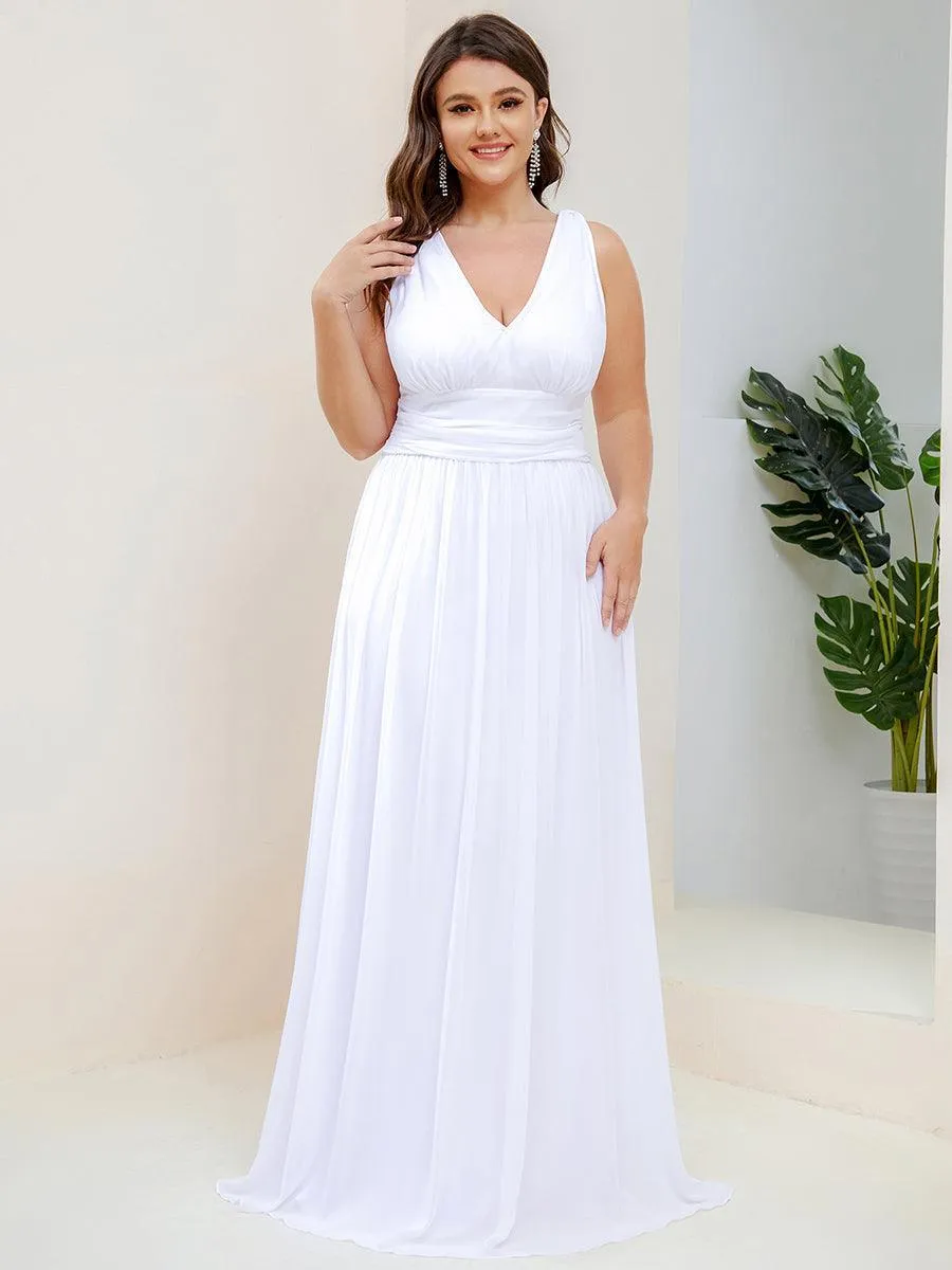 Col V sans manches plissé chiffon robe longue soirée