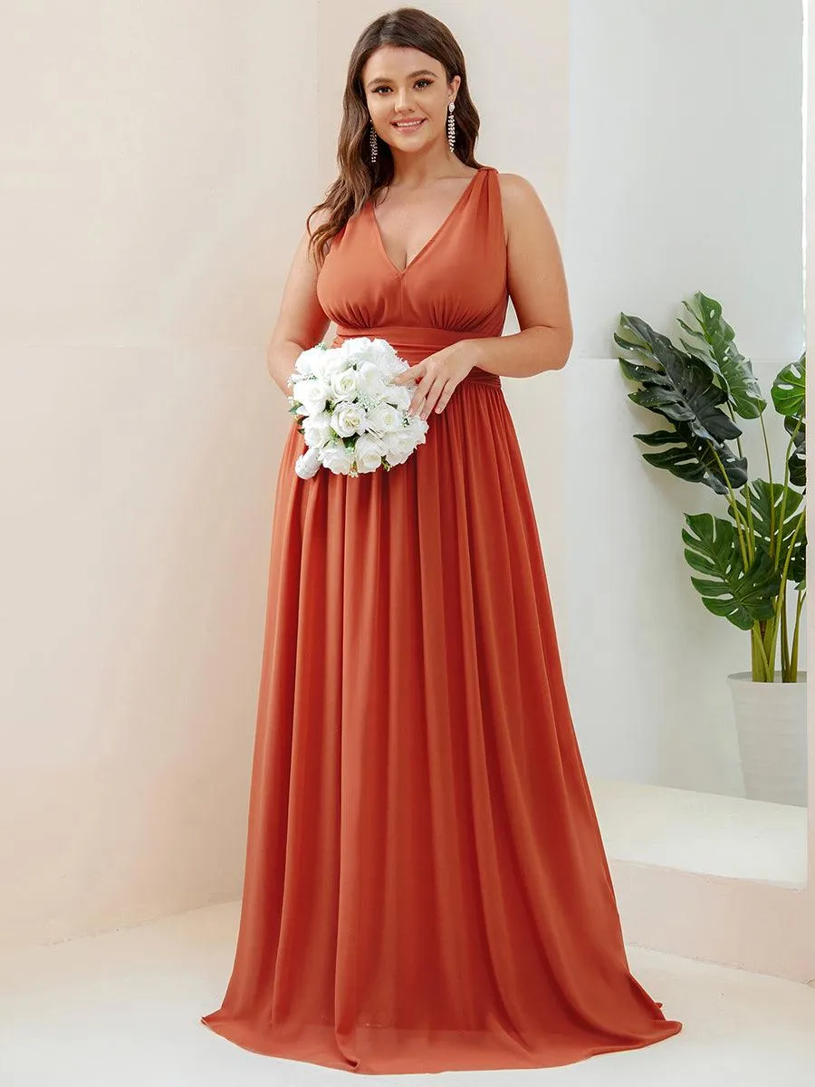 Col V sans manches plissé chiffon robe longue soirée