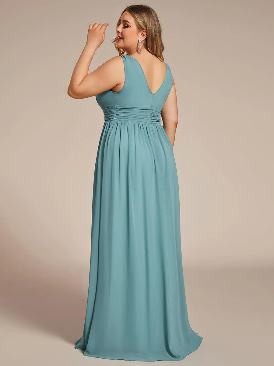 Col V sans manches plissé chiffon robe longue soirée