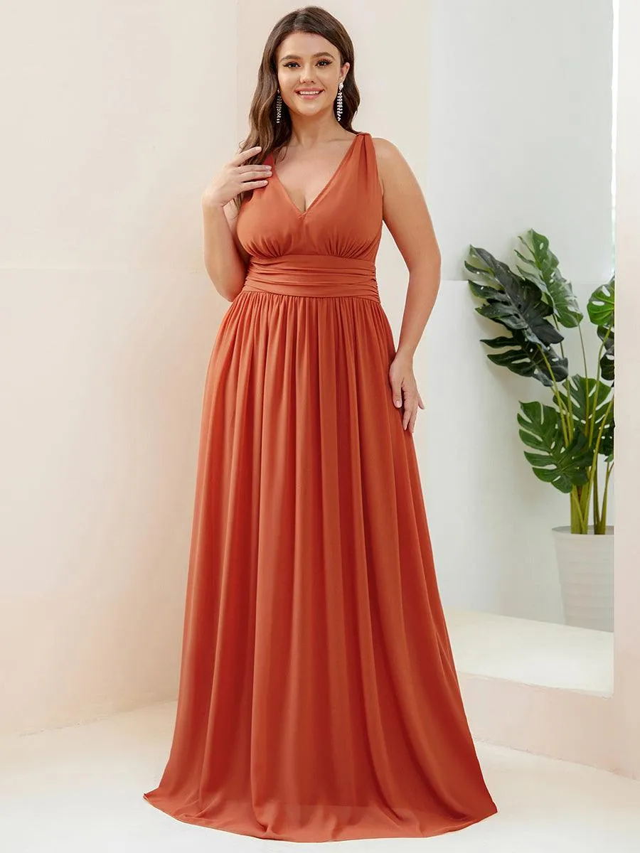 Col V sans manches plissé chiffon robe longue soirée