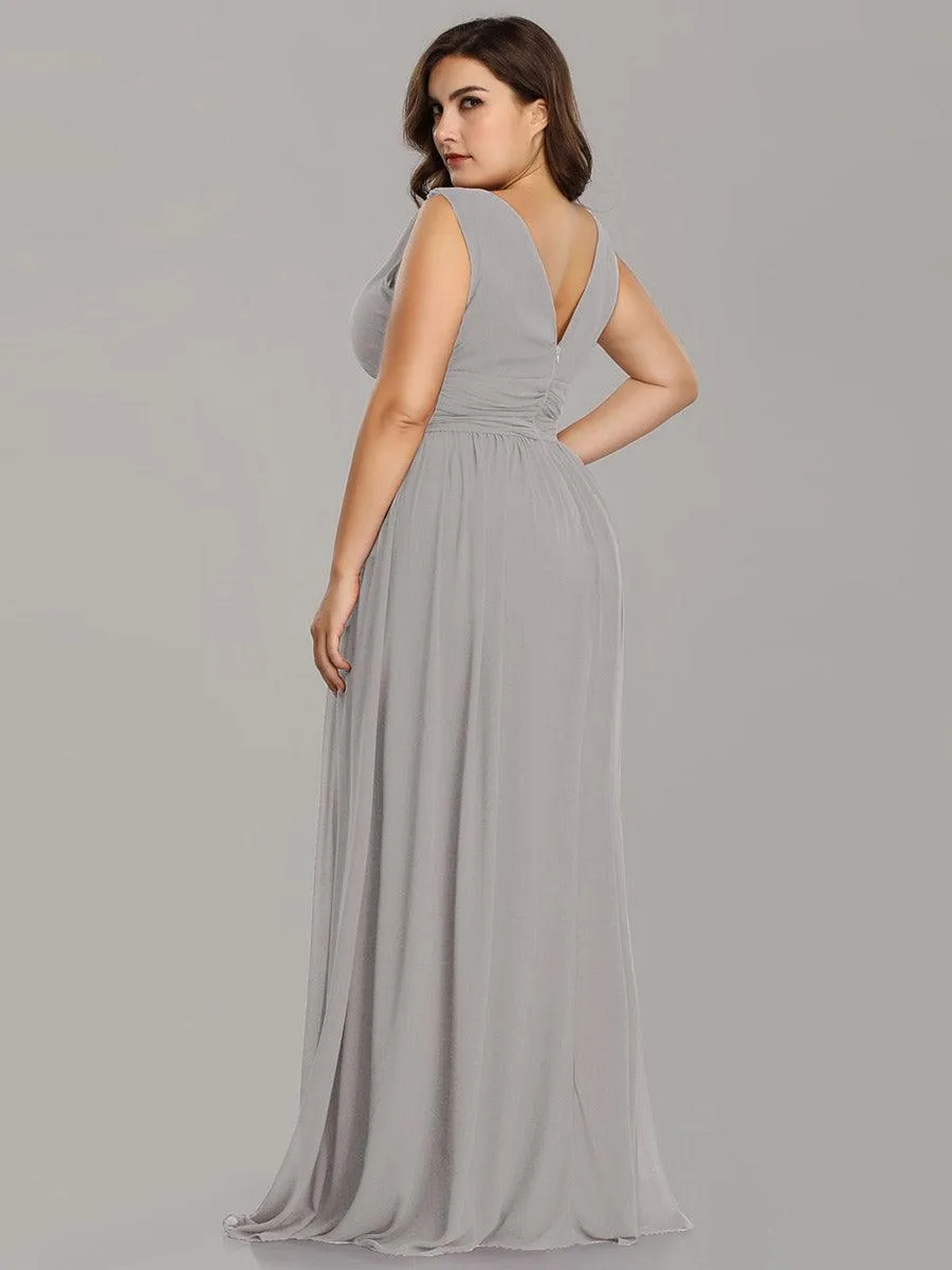Col V sans manches plissé chiffon robe longue soirée
