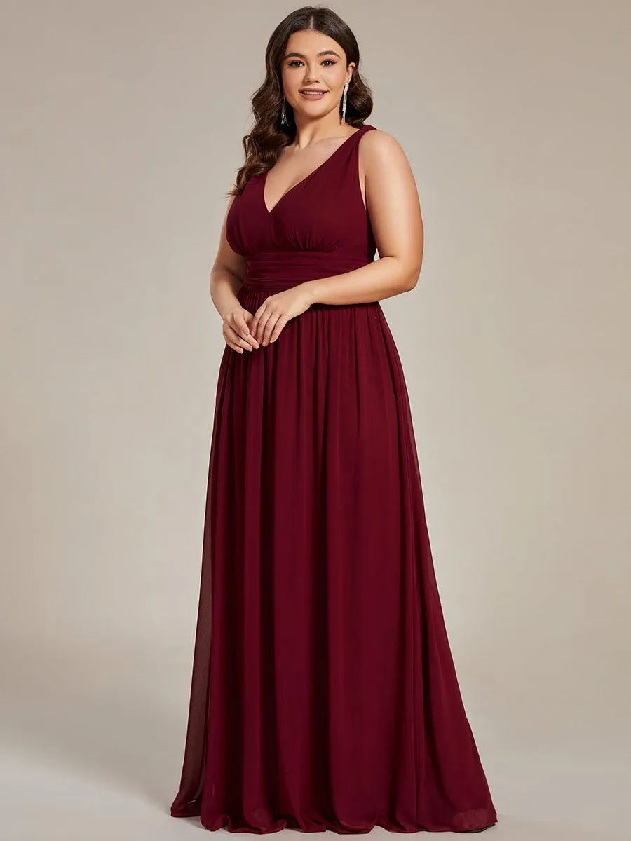 Col V sans manches plissé chiffon robe longue soirée
