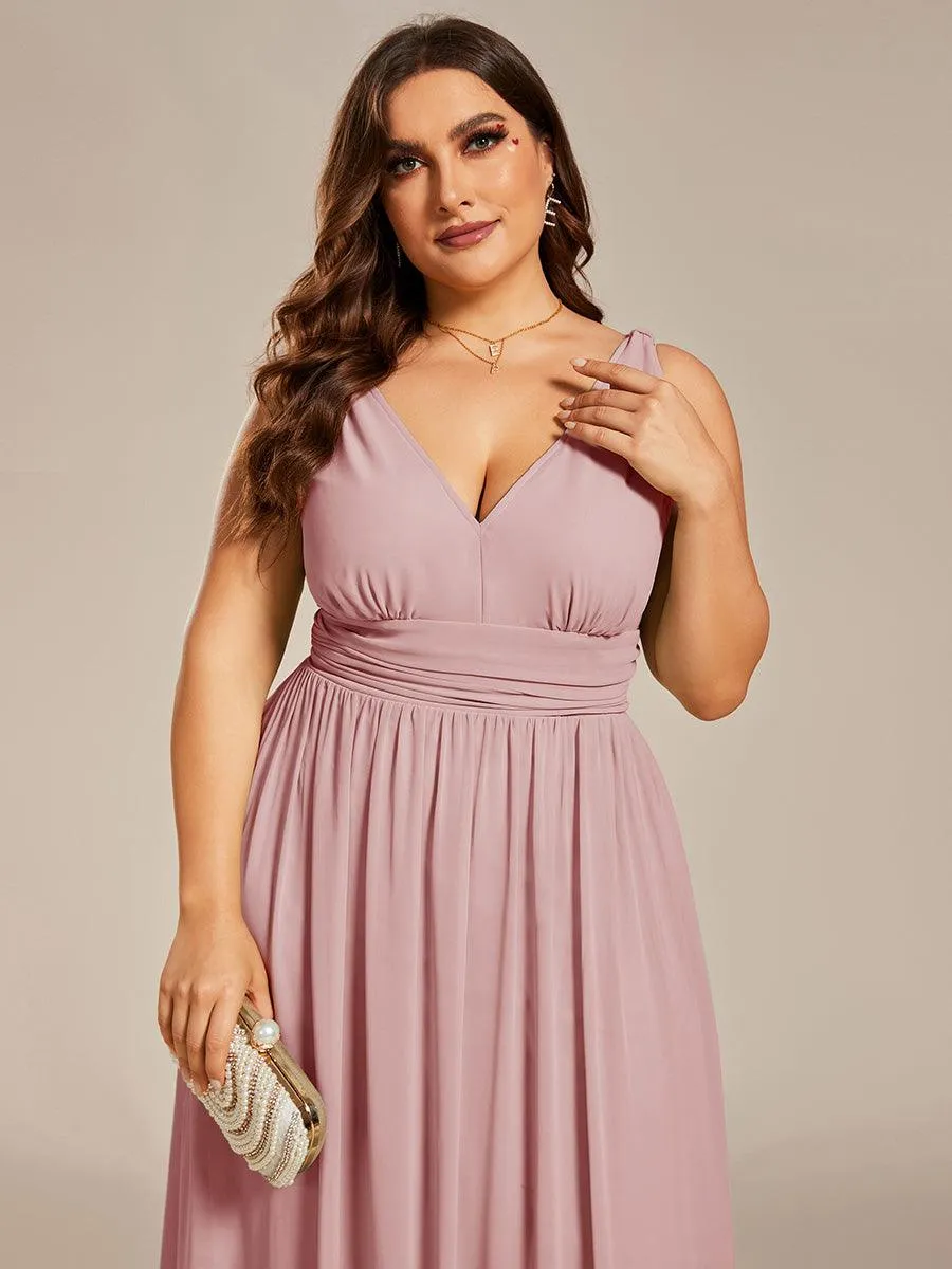 Col V sans manches plissé chiffon robe longue soirée