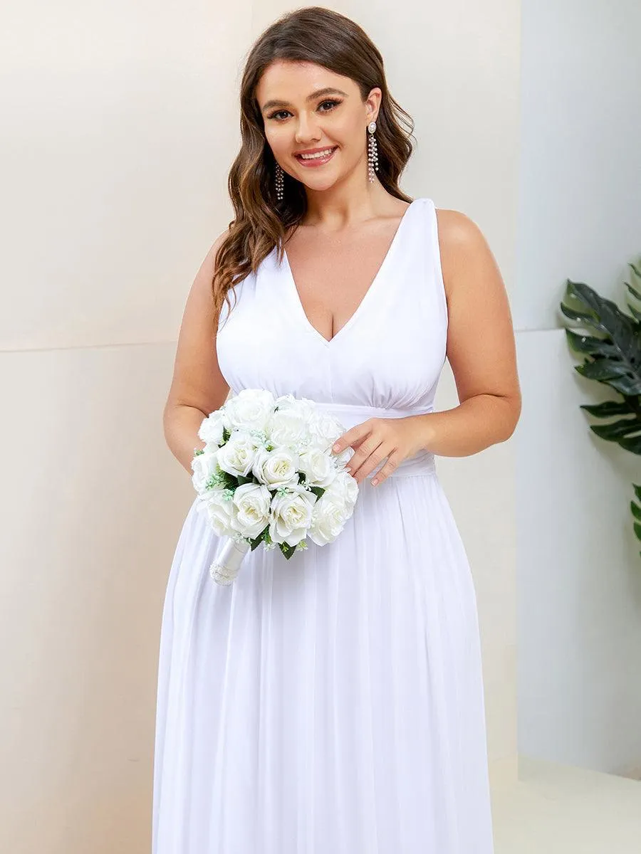 Col V sans manches plissé chiffon robe longue soirée