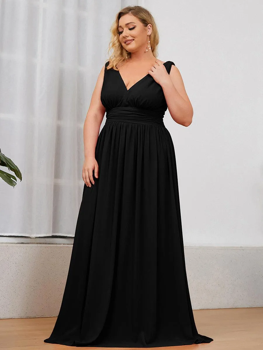 Col V sans manches plissé chiffon robe longue soirée