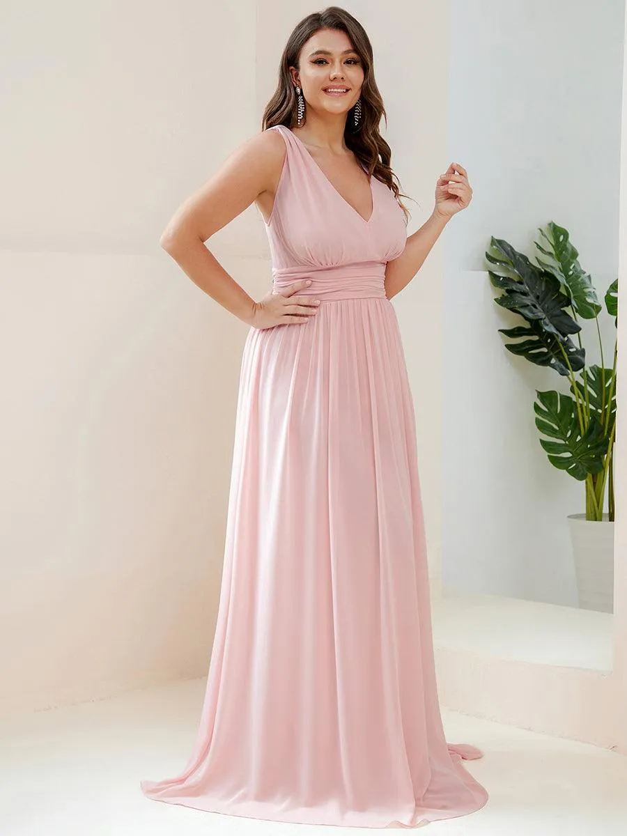 Col V sans manches plissé chiffon robe longue soirée