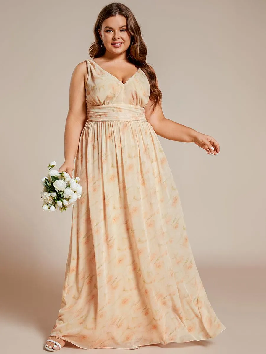 Col V sans manches plissé chiffon robe longue soirée