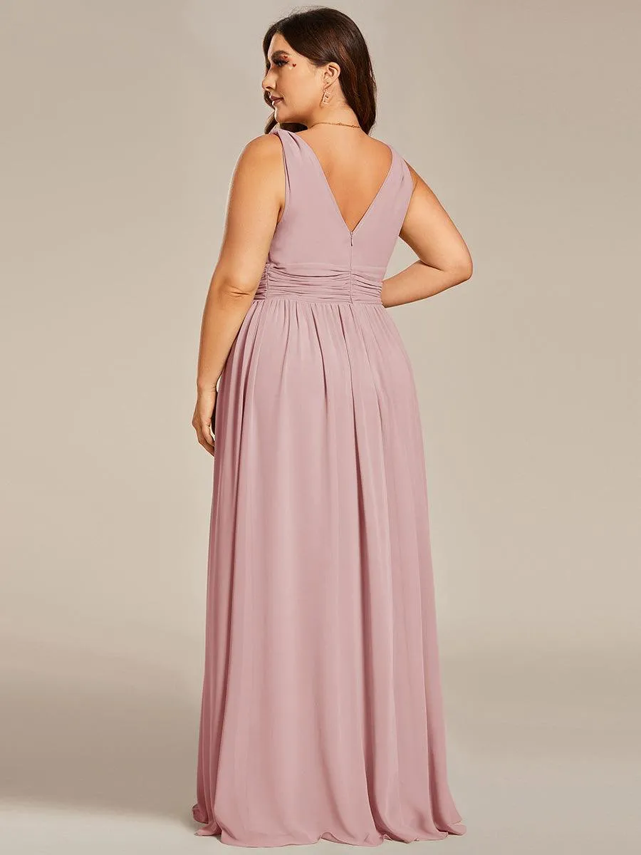 Col V sans manches plissé chiffon robe longue soirée
