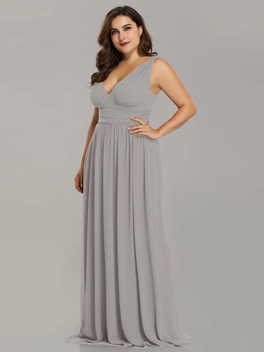 Col V sans manches plissé chiffon robe longue soirée