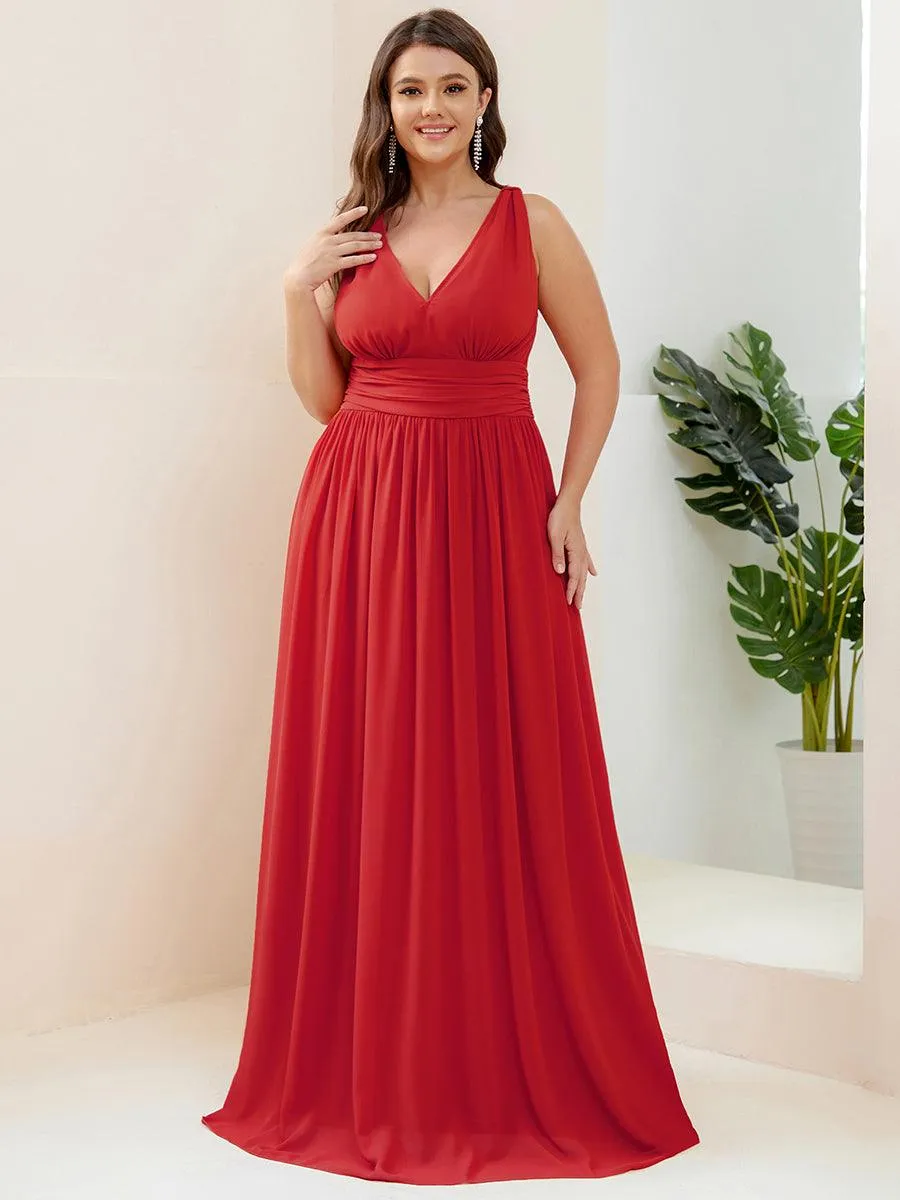 Col V sans manches plissé chiffon robe longue soirée